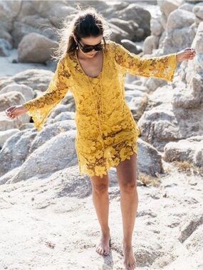 ZARA yellow lace mini dress with slip sz 8 Zara